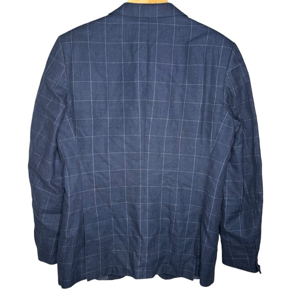 John Varvatos suit jacket blazer sports coat windowpane plaid linen navy 42L - Picture 2 of 5